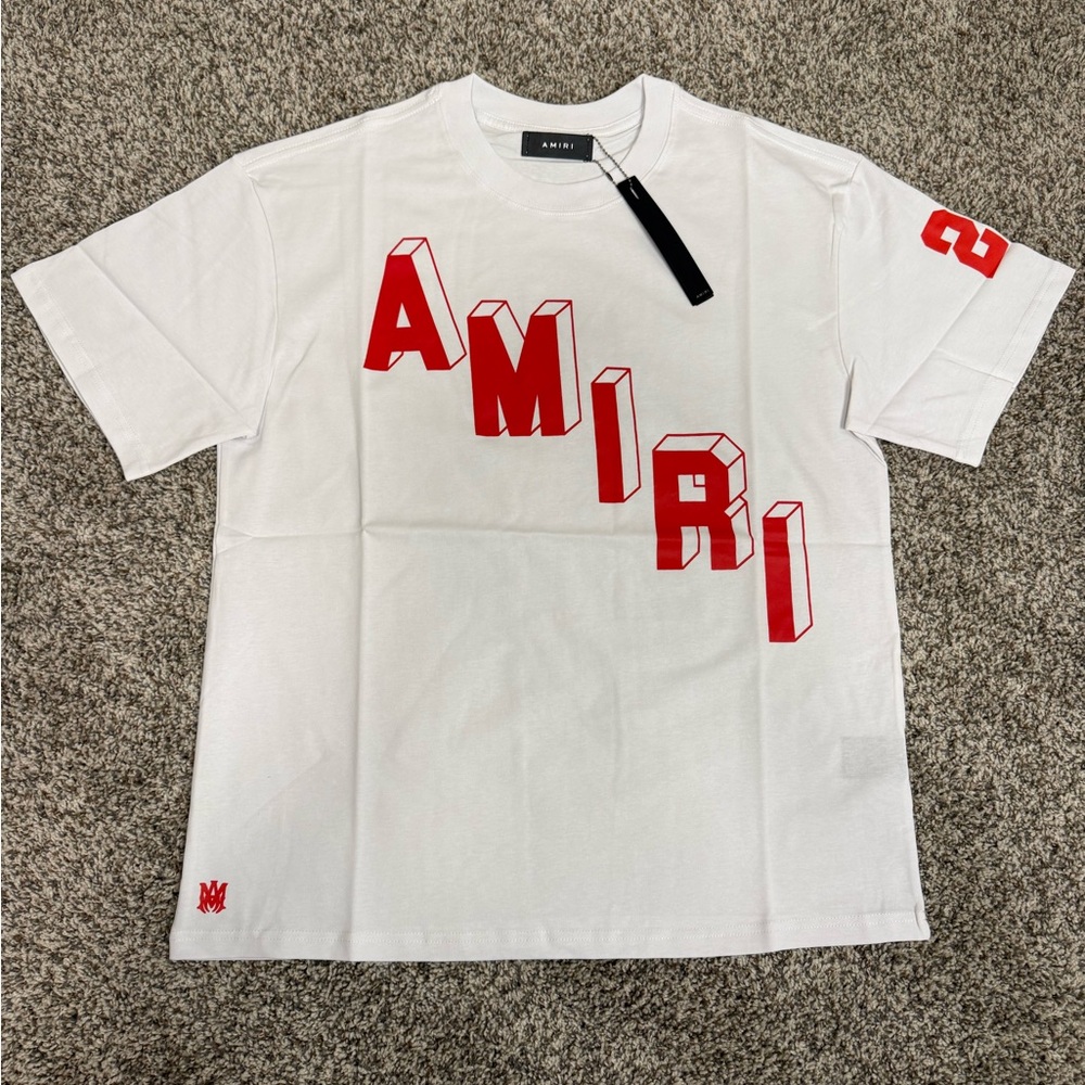 AMIRI White Tee with Bold Red Lettering